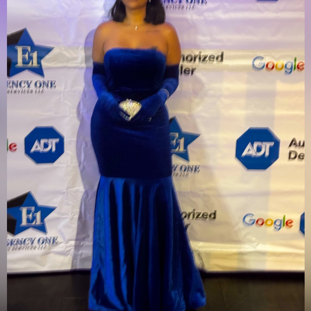 Elegant Blue Velvet Gown